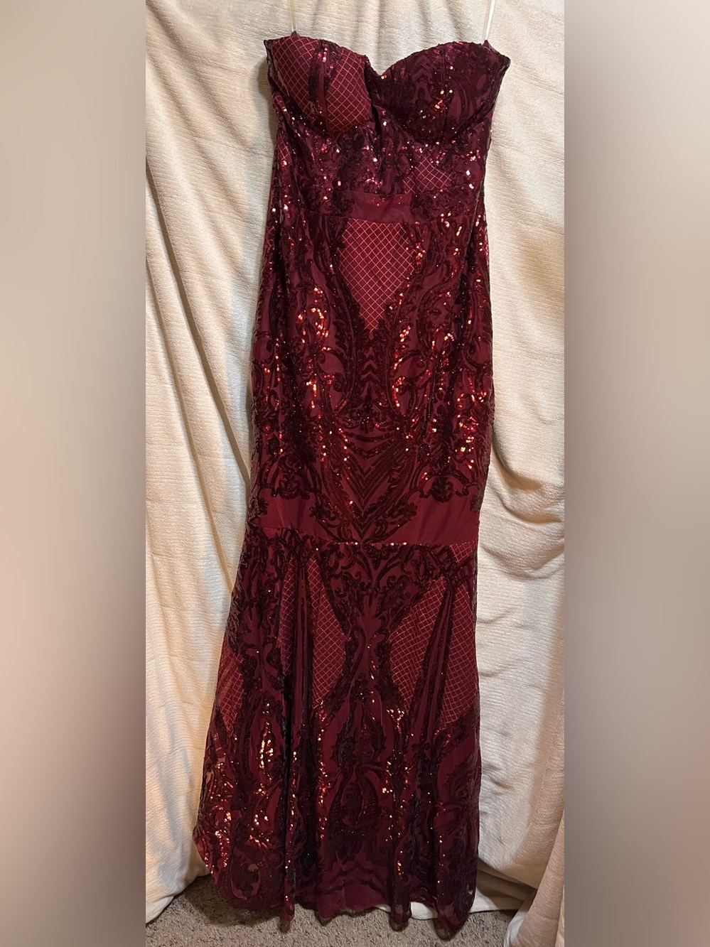 Club L London Strapless Burgundy Sequin Gown